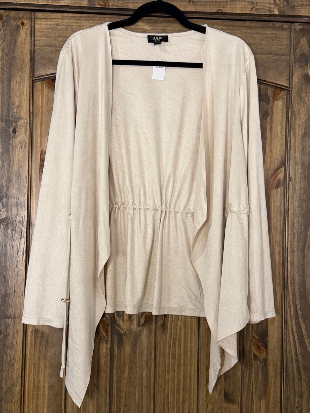 AUW Cream Open-Front Draped Cardigan